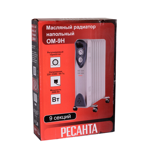 Масляный радиатор Ресанта ОМ- 9Н (2 кВт)