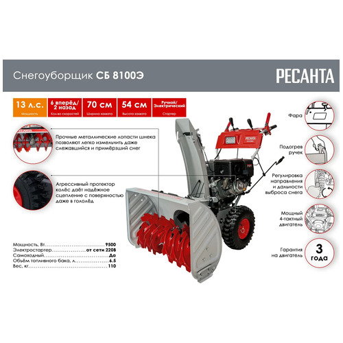 Бензиновый снегоуборщик Ресанта СБ 8100Э