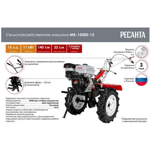 Бензиновый мотоблок Ресанта МБ-15000P-12