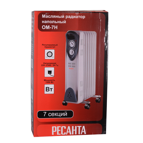 Масляный радиатор Ресанта ОМ- 7Н (1,5 кВт)