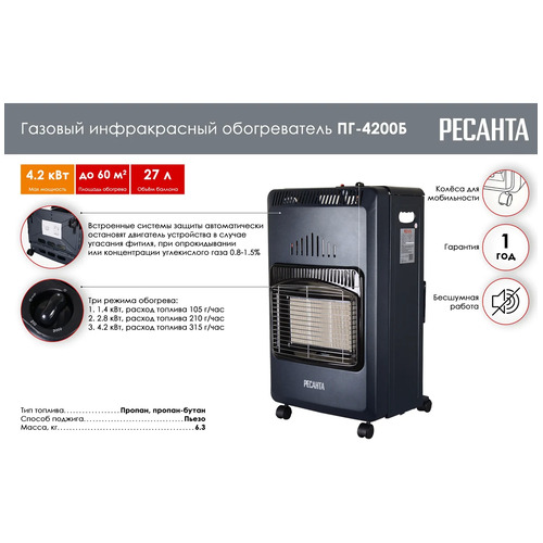 Газовый инфракрасный обогреватель Ресанта ПГ-4200Б