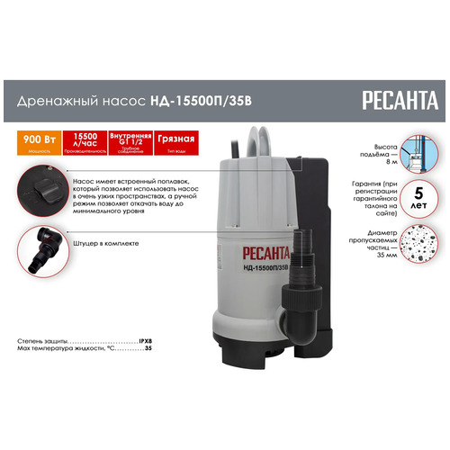 Дренажный насос Ресанта НД-15500П/35B