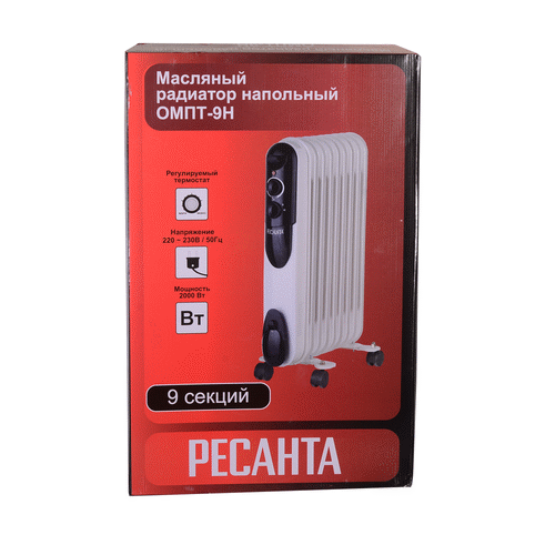 Масляный радиатор Ресанта ОМПТ- 9Н (2 кВт)