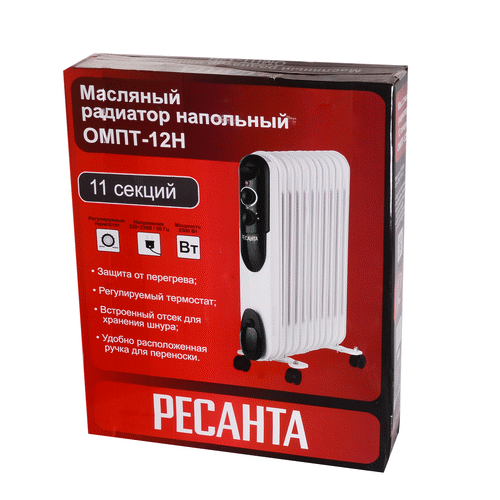 Масляный радиатор Ресанта ОМПТ-12Н (2,5 кВт)