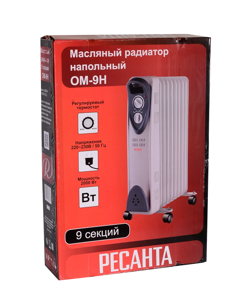 Масляный радиатор Ресанта ОМ- 9Н (2 кВт)
