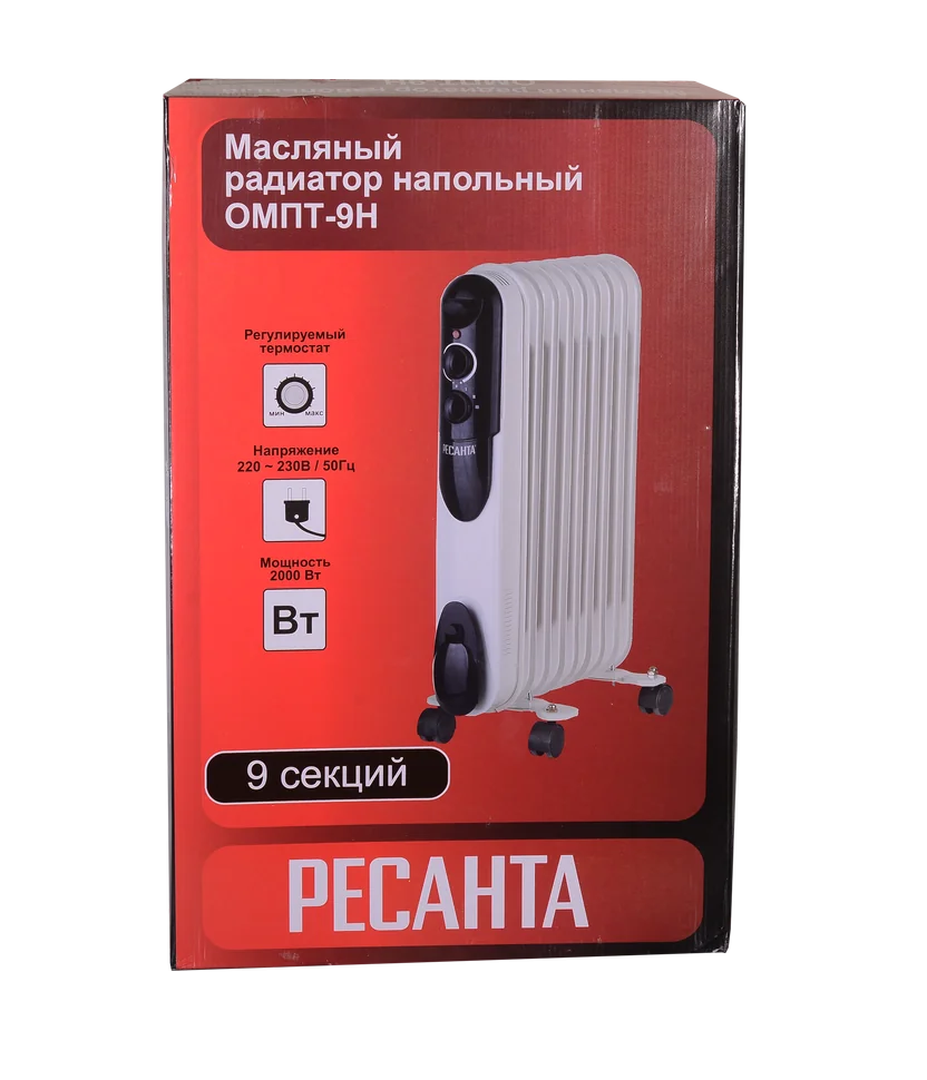 Масляный радиатор Ресанта ОМПТ- 9Н (2 кВт)