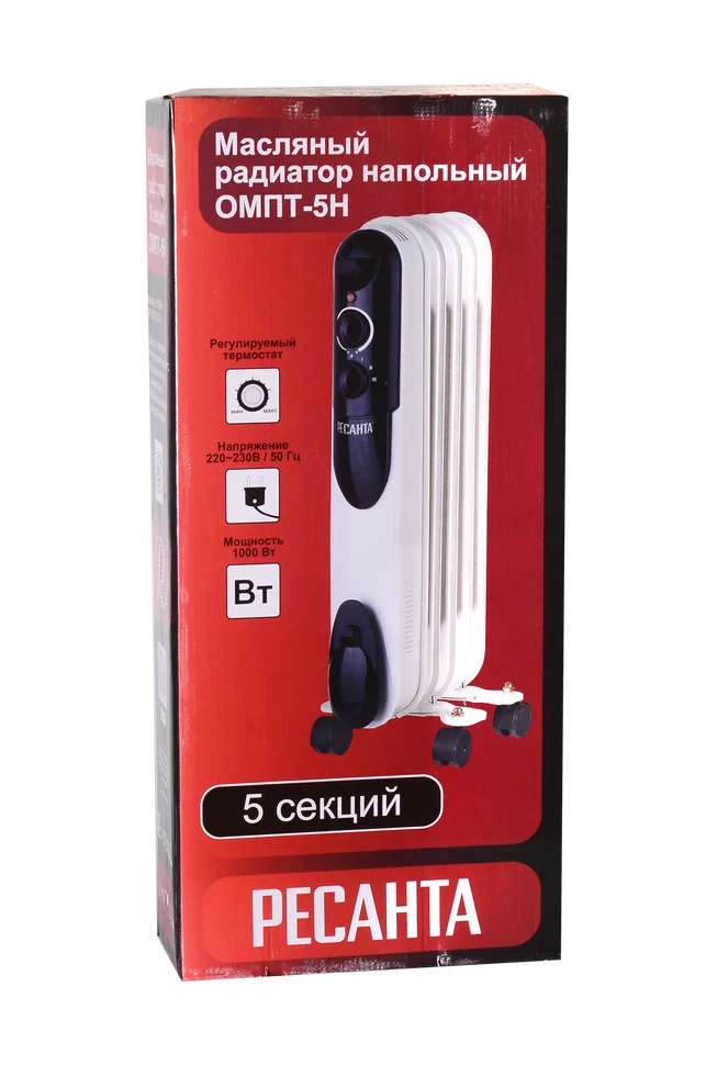 Масляный радиатор Ресанта ОМПТ- 5Н (1 кВт)